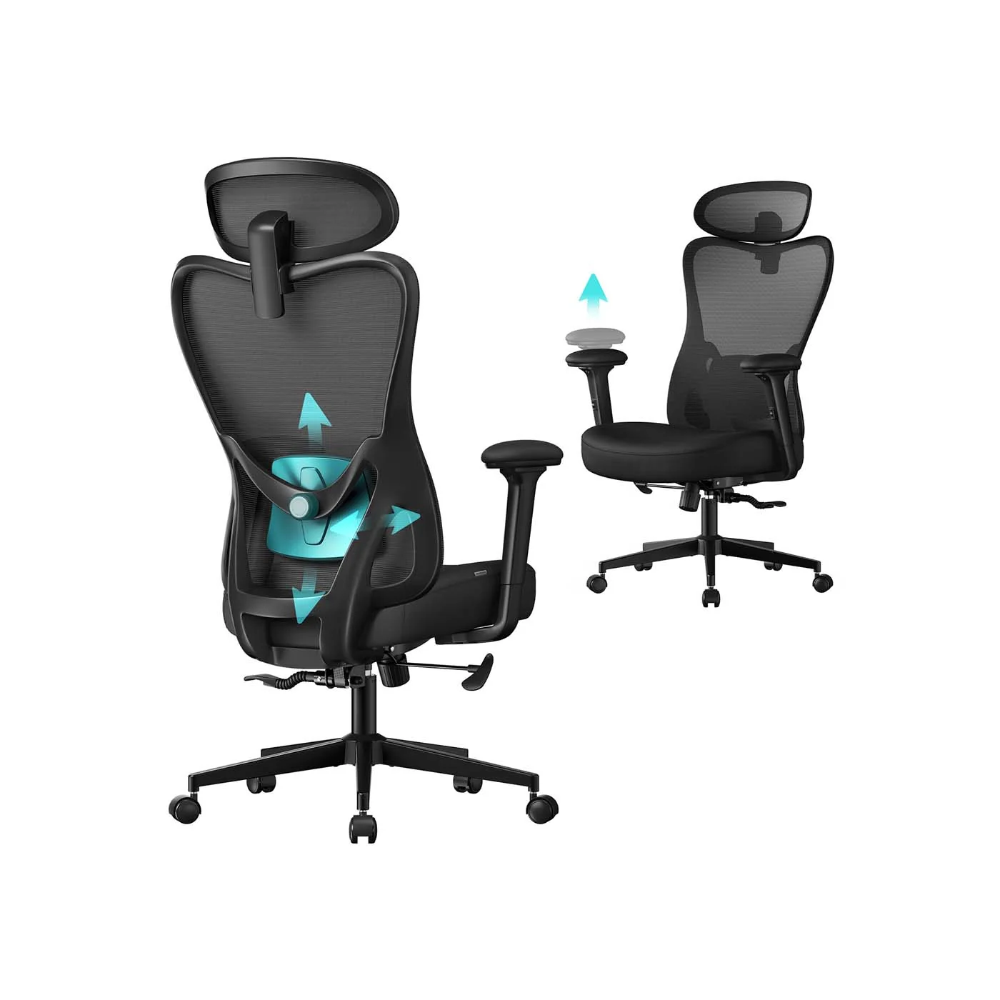 Fauteuil de bureau ergonomique avec appui-tête et soutien lombaire
