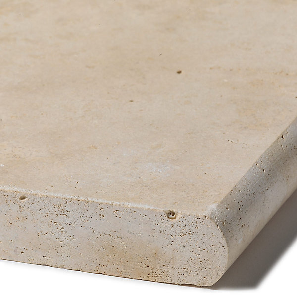 Margelle de piscine Travertin Beige Clair 61x33x3 cm Bord 1/2 Rond (à l'unité) - RO'MA NATURE