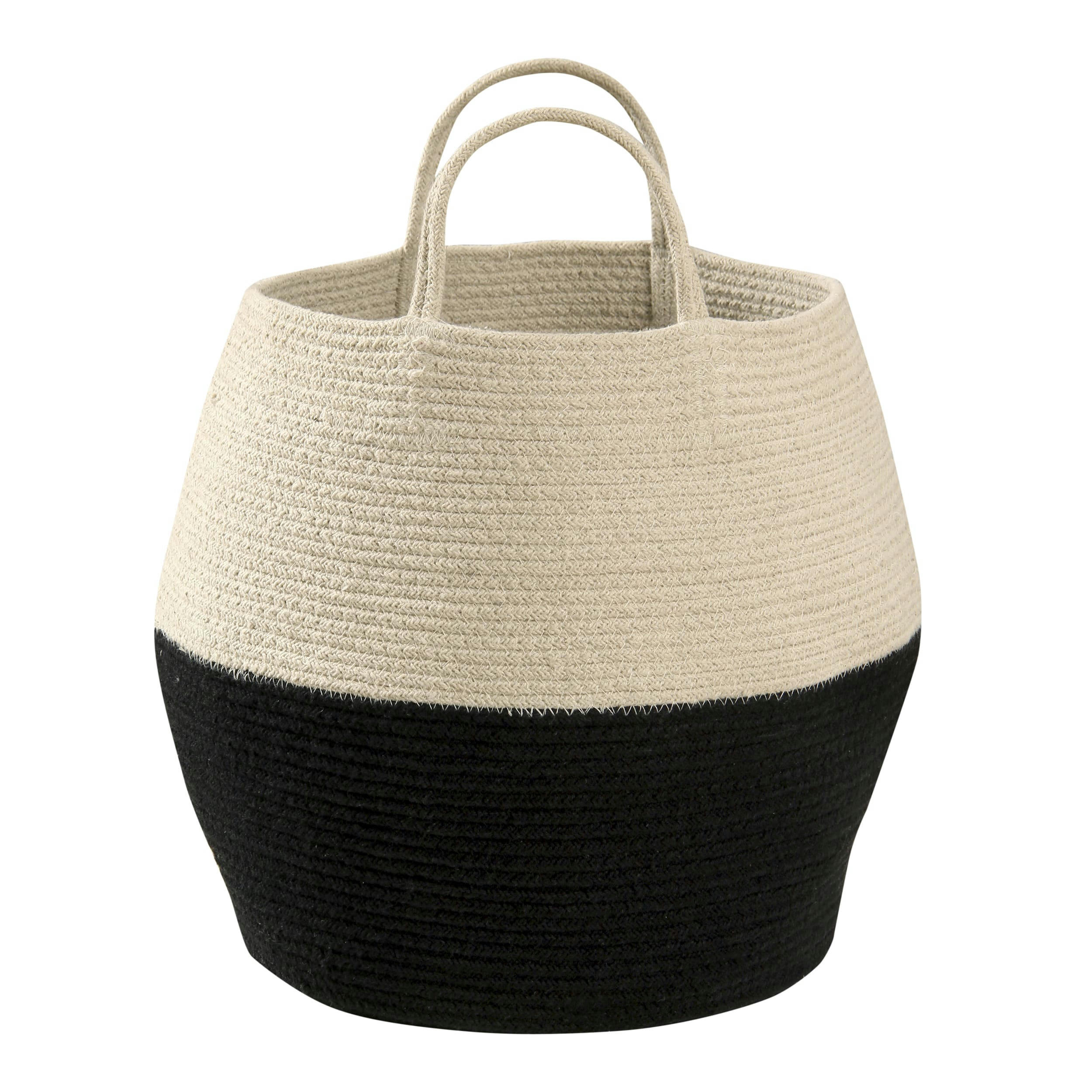 MOROCCO - Panier en coton noir et beige 35xØ30