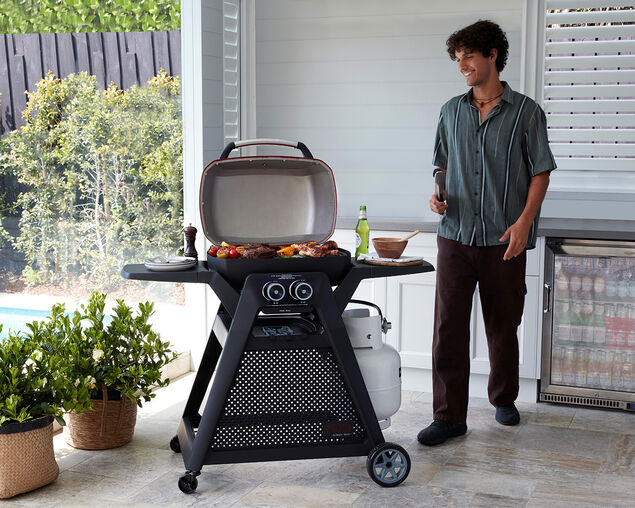 Ziggy Elite Twin Grill LPG BBQ Plus Cart Bundle - Chilli Red