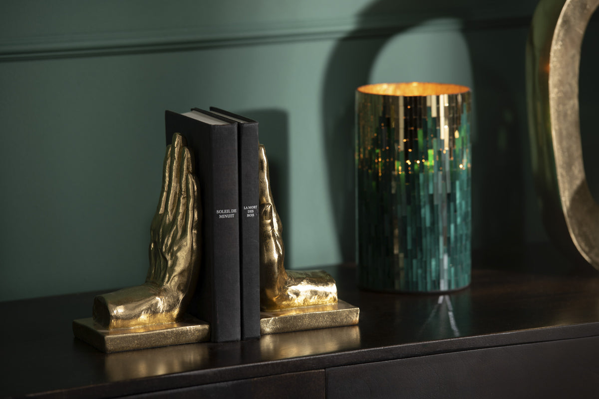 J-Line boekensteun Handen - polyresin - goud - 2 stuks