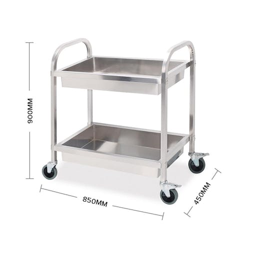 SOGA 2X 2 Tier Stainless Steel Kitchen Trolley Bowl Collect Food Cart Medium 85x45x90cm