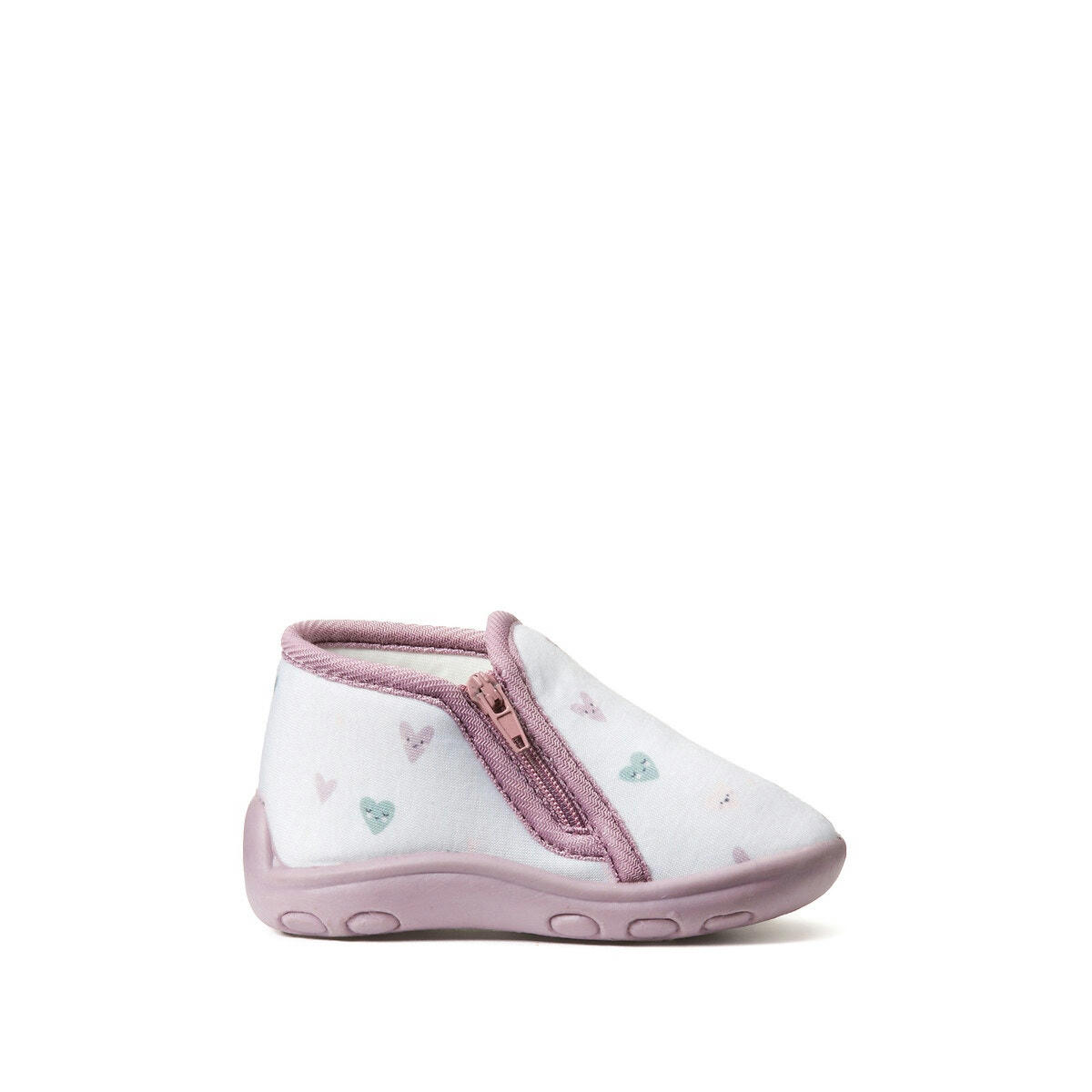 Chaussons zippés, motif coeurs