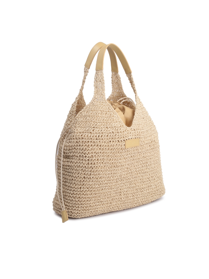Beige woven raffia bag