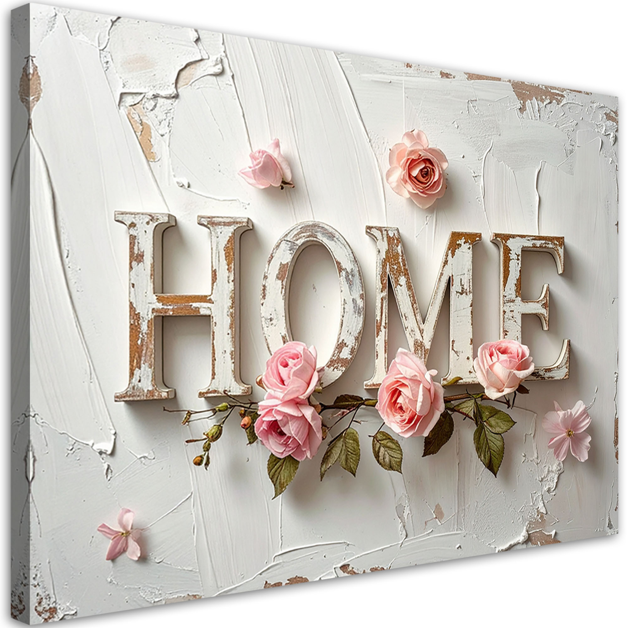 Obraz do salonu sypialni biura, Napis Home róże Typografia shabby 30x20