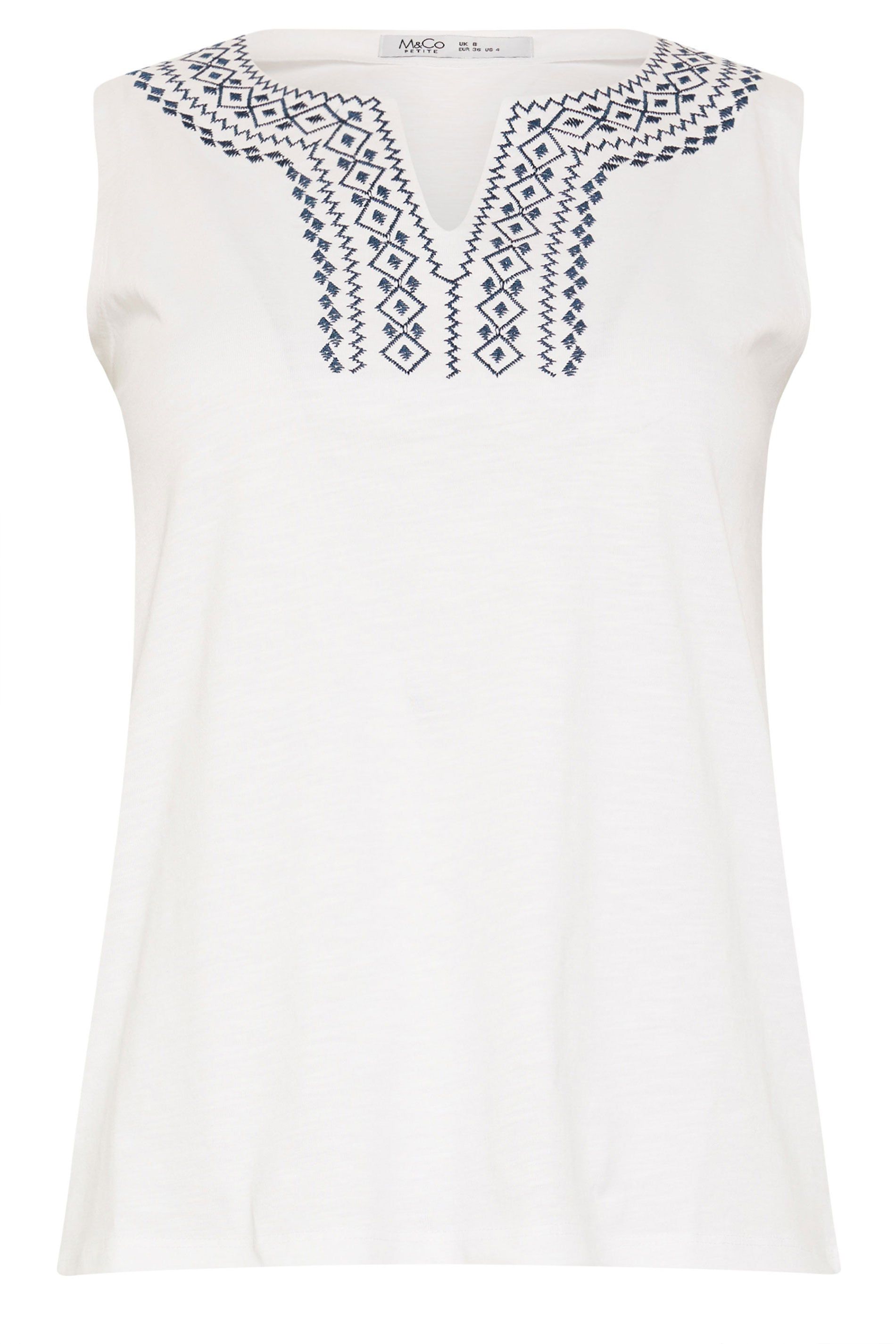 M&Co Petite Embroidered Cotton Vest Top