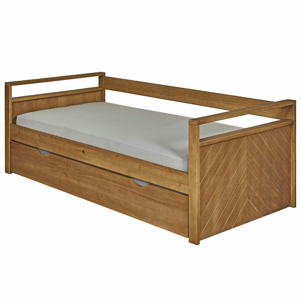 IVY - Pack lit banquette gigogne avec matelas 90x200 cm bois massif bois