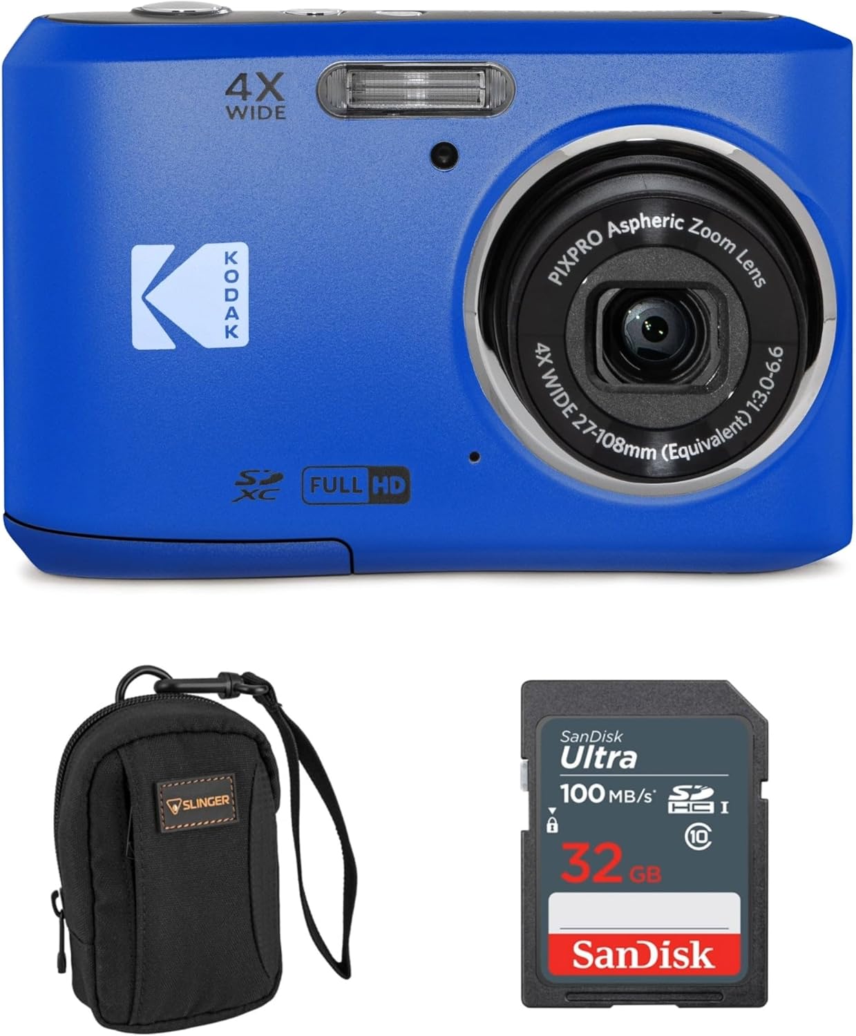 KODAK PIXPRO FZ45-BK 16MP Digital Camera 4X Optical Zoom 27mm Wide Angle 1080P Full HD Video 2.7 LCD Vlogging Camera  Blue