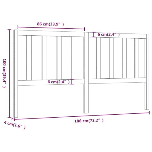 NNEVL Bed Headboard White 186x4x100 cm Solid Wood Pine