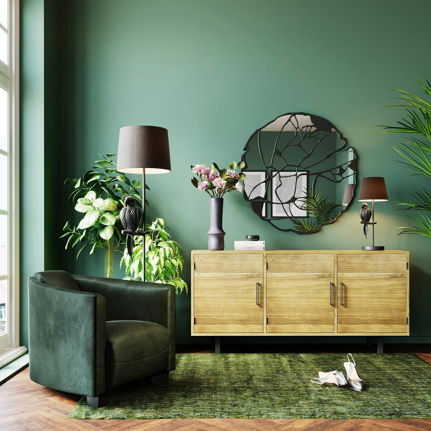 PIECES - Miroir forme organique noir mat D100