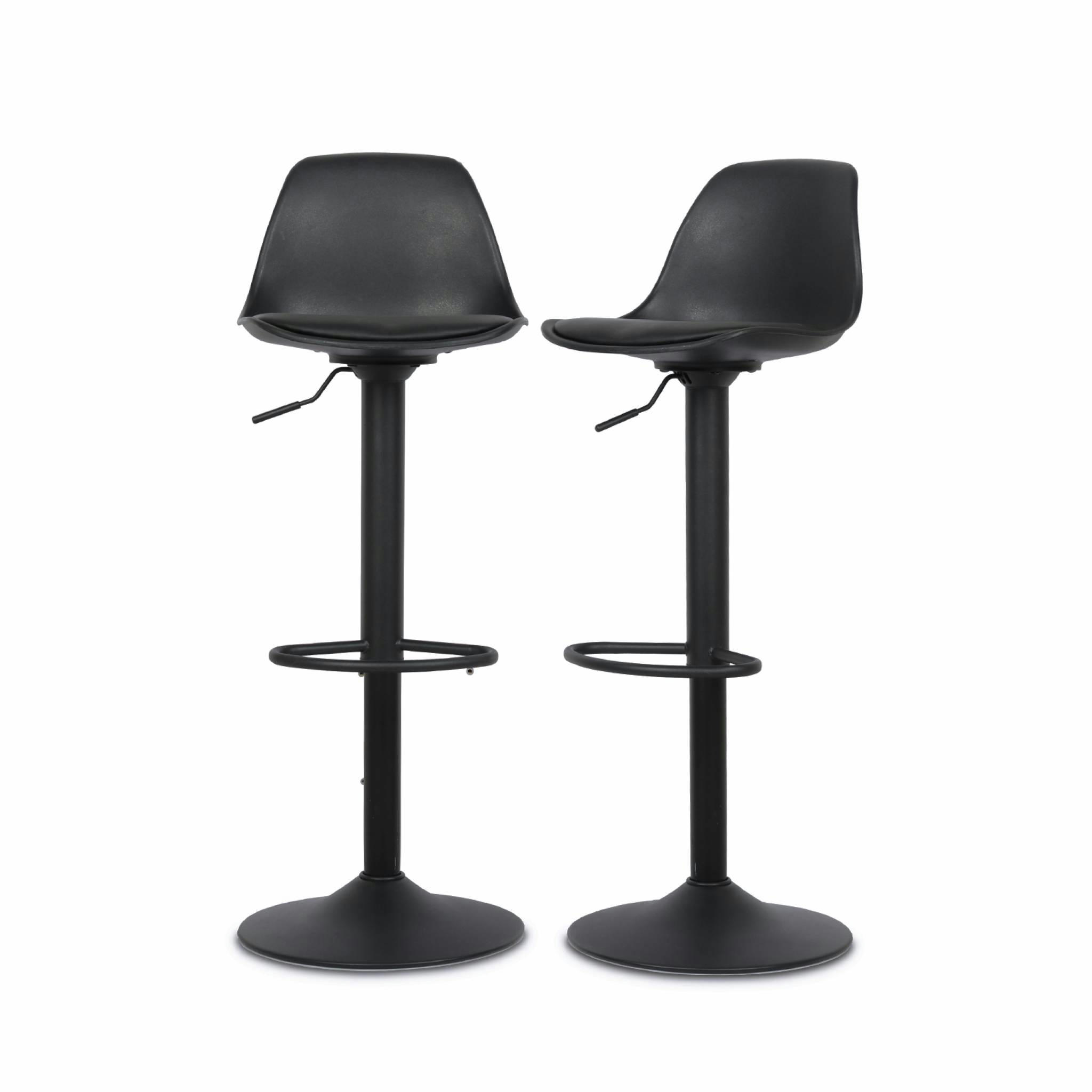 NOAH - Lot de 2 tabourets de bar réglables, simili cuir noir
