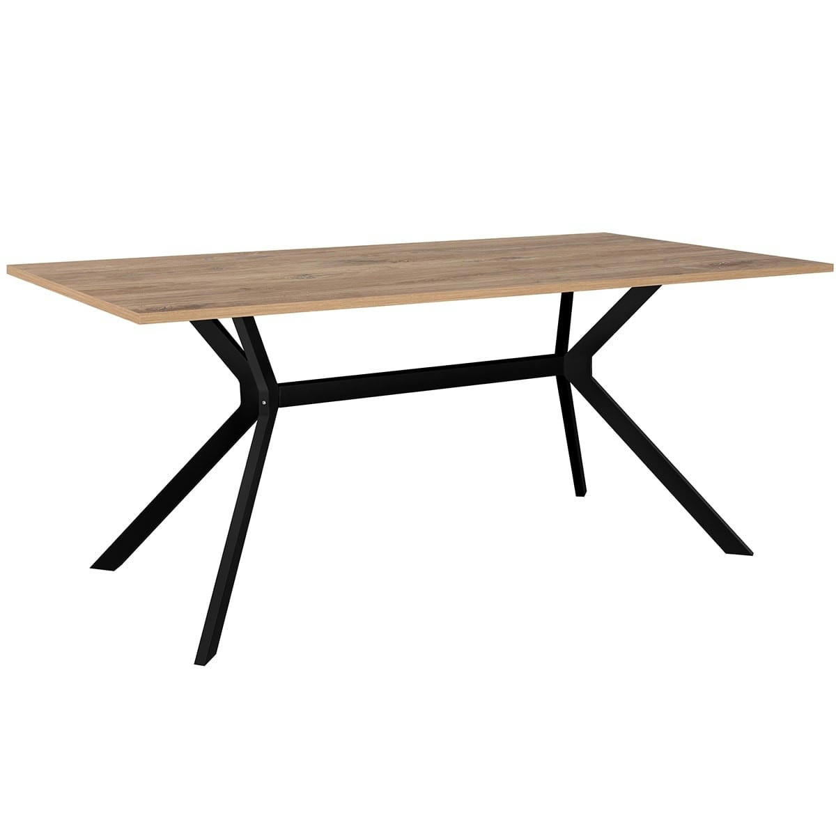 VELIA - Table à manger effet chêne foncé, piètement noir 180 cm
