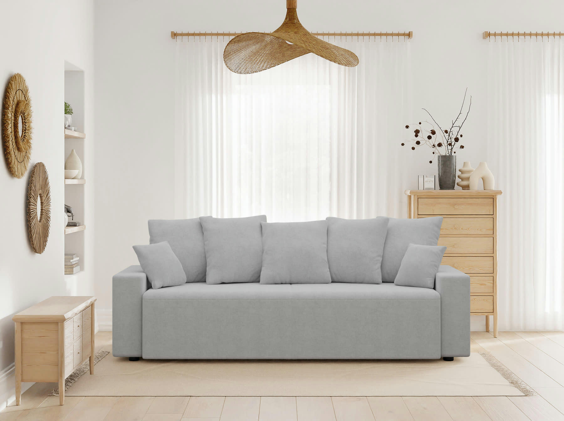 ALMA - Canapé droit convertible en tissu 3 places gris