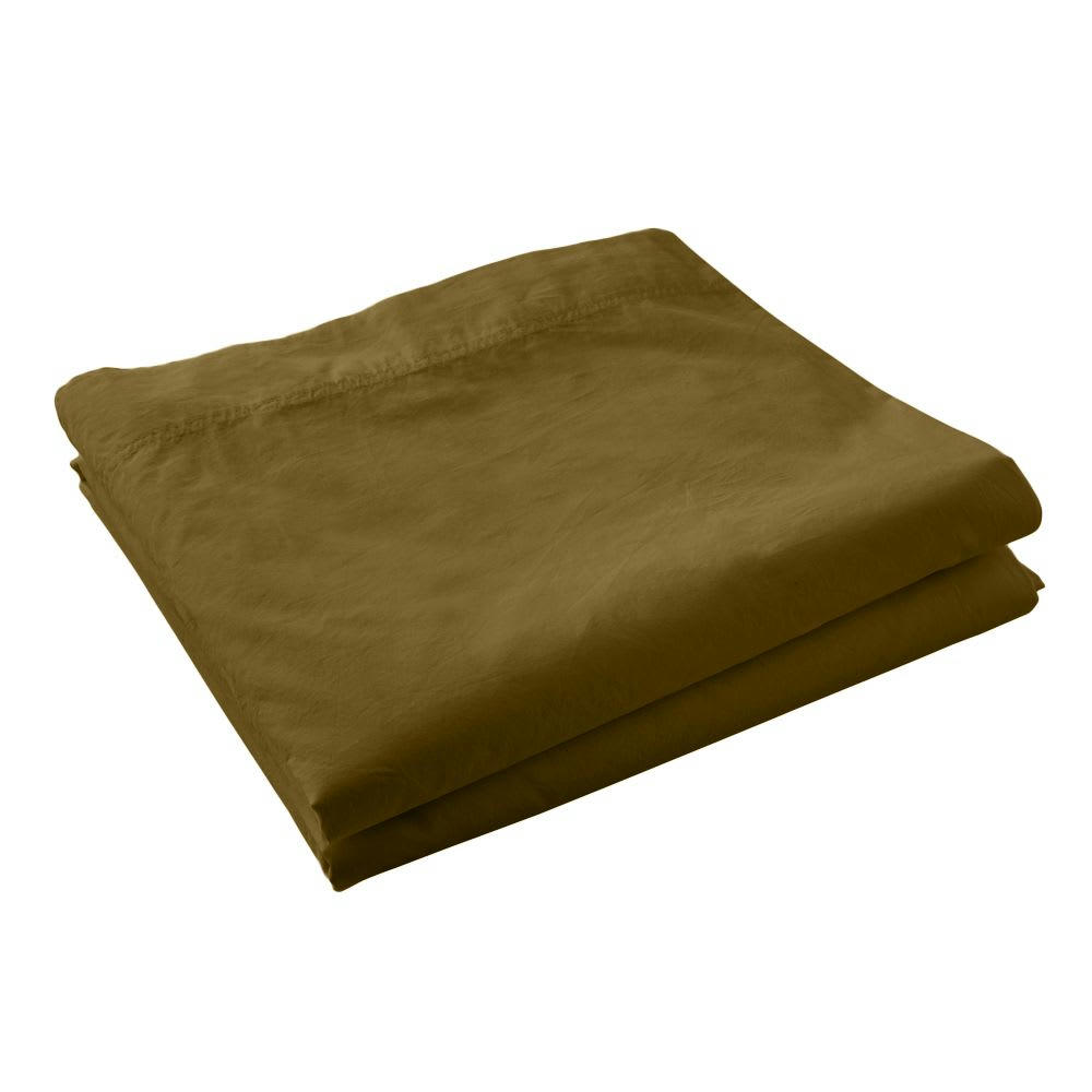 CAMEL - Draps plat percale de coton marron 240x300 cm