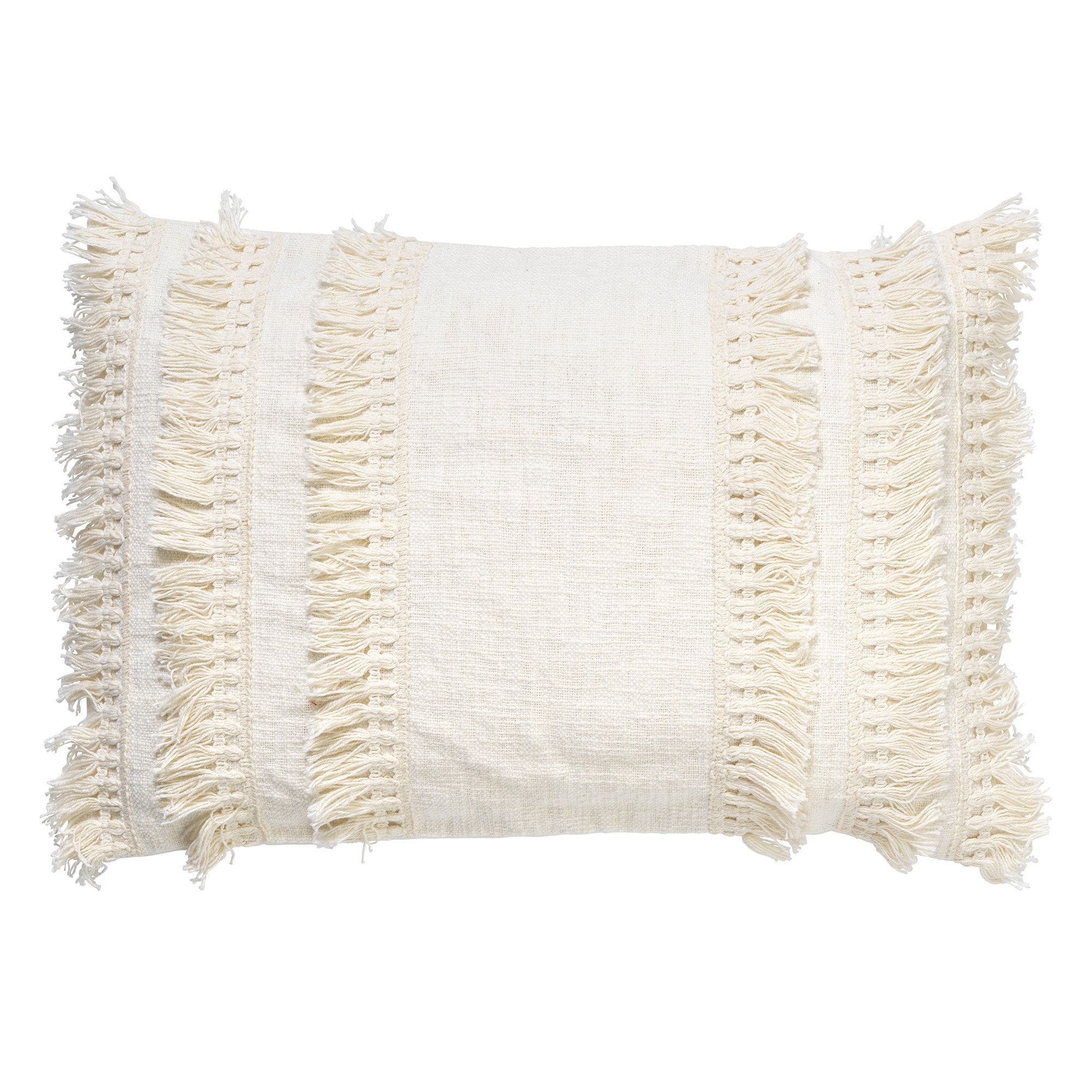 FARA - sierkussen 40x60 cm - 100% katoen - met franjes - Snow White - wit