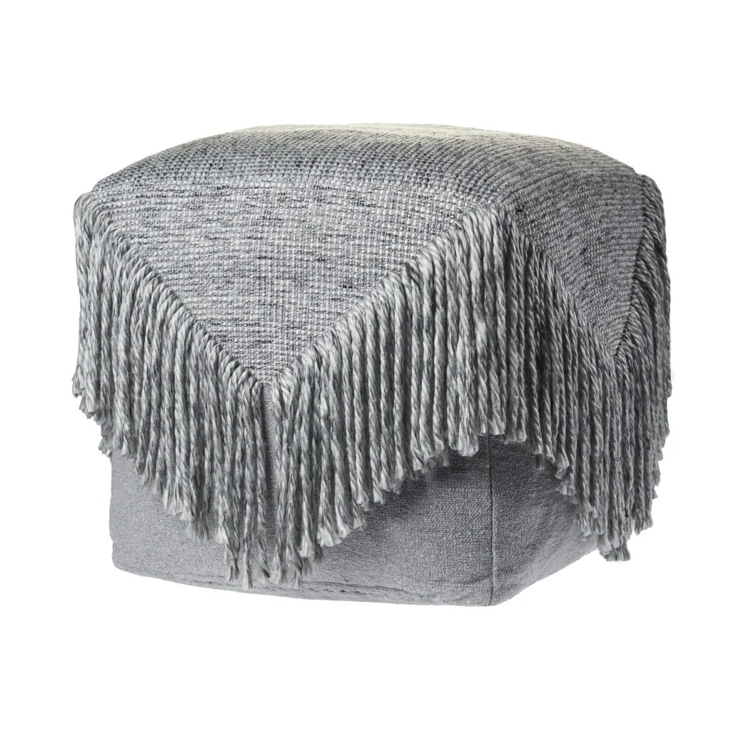 18 Inch Grey Pouf Ottoman Wool Cotton Blend for Living Room or Bedroom