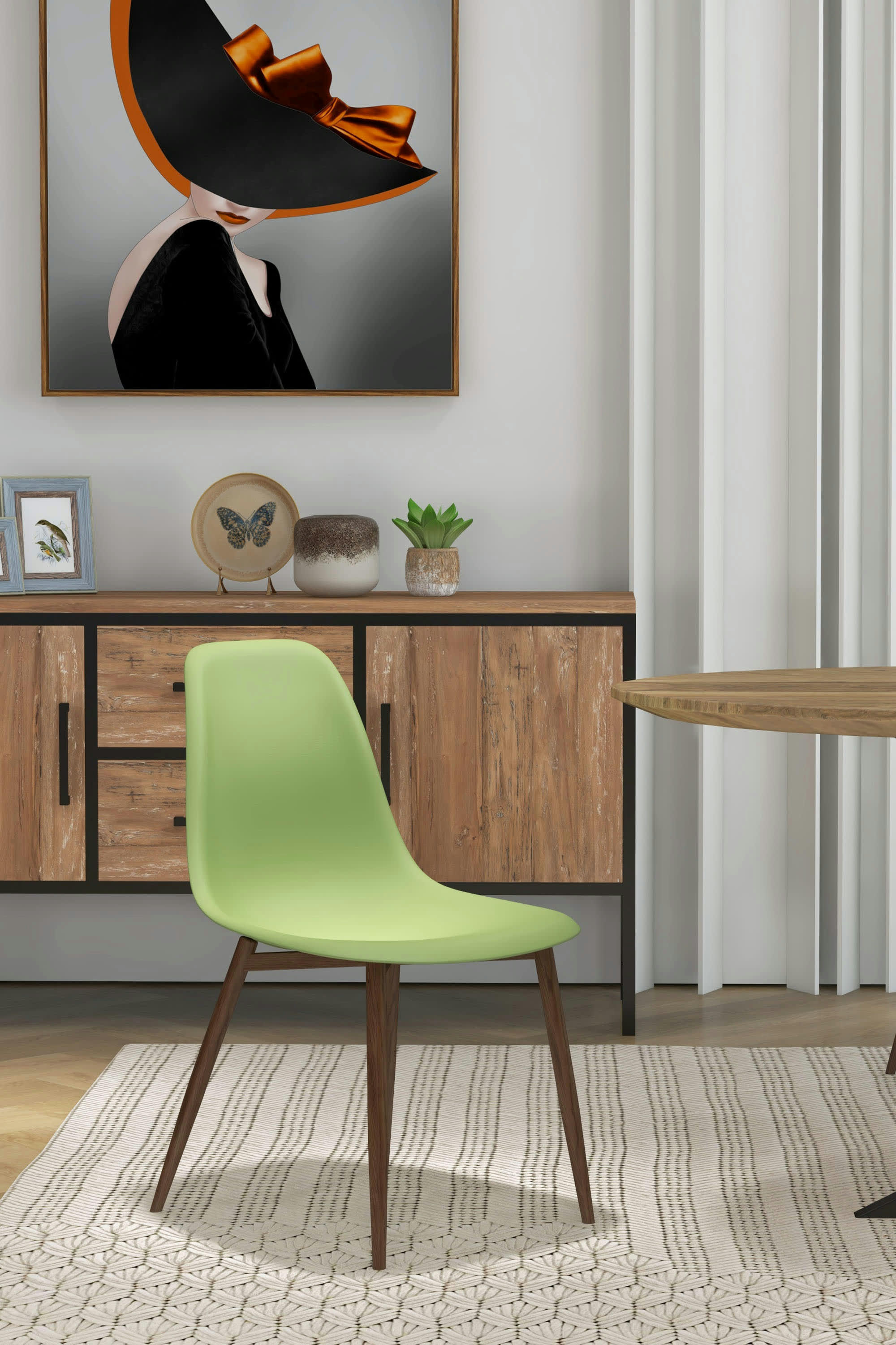 ESTER - Chaise Coque Sauge et métal noyer (x4)