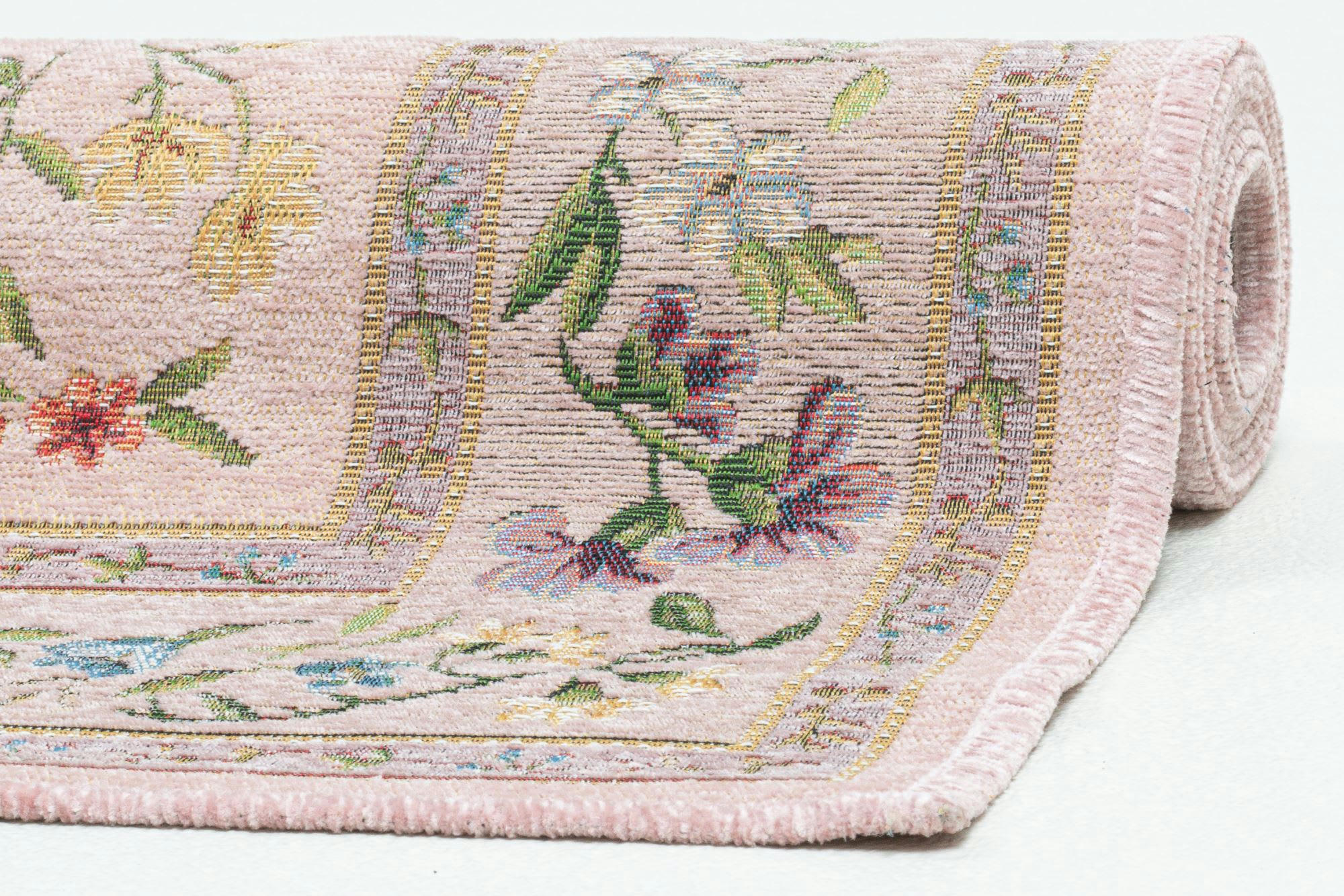 FLOMI - Tapis floral tissé plat - rose 70x120 cm