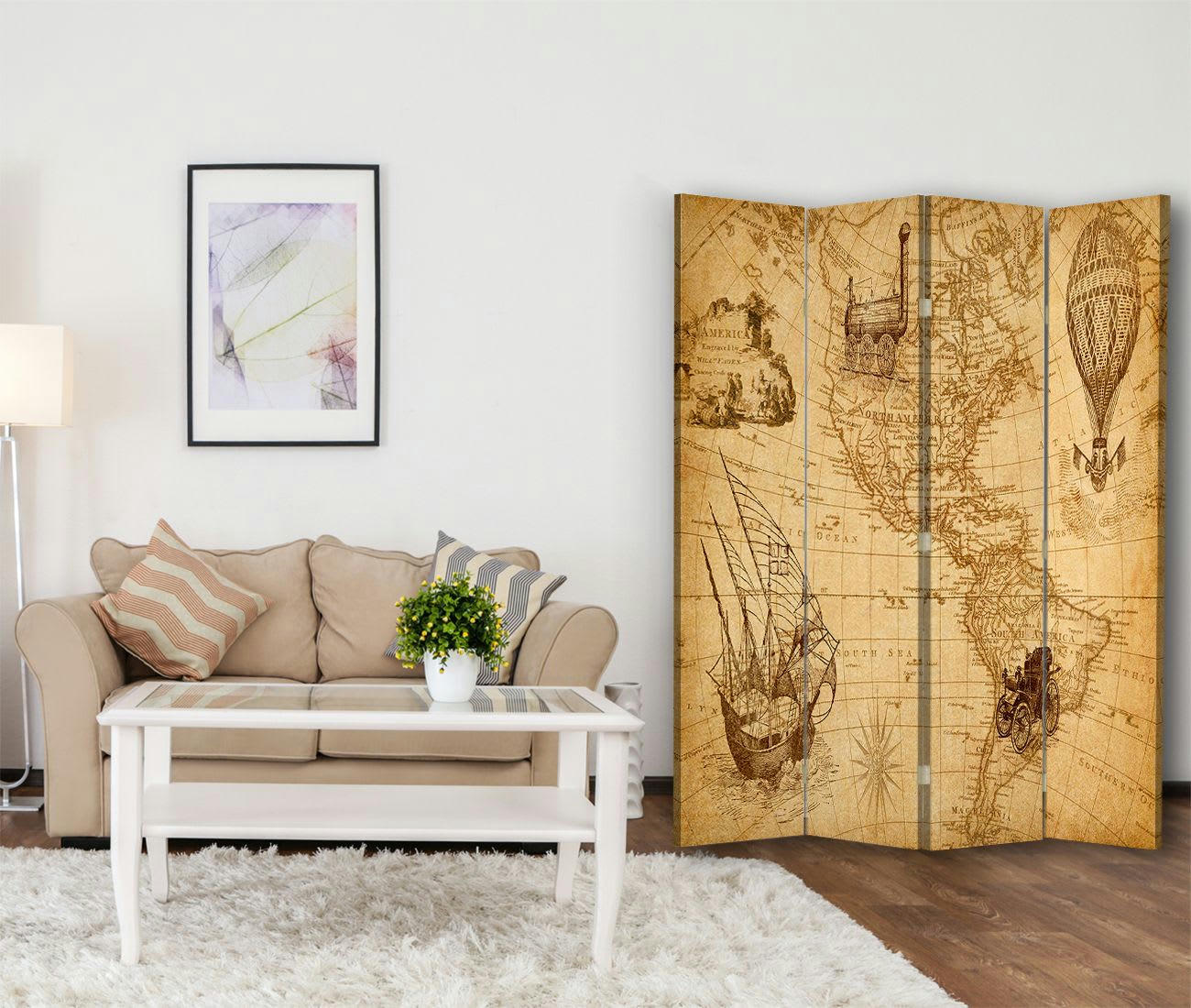 - Paravent cloison Voyages Américains 145x180cm (4 volets)