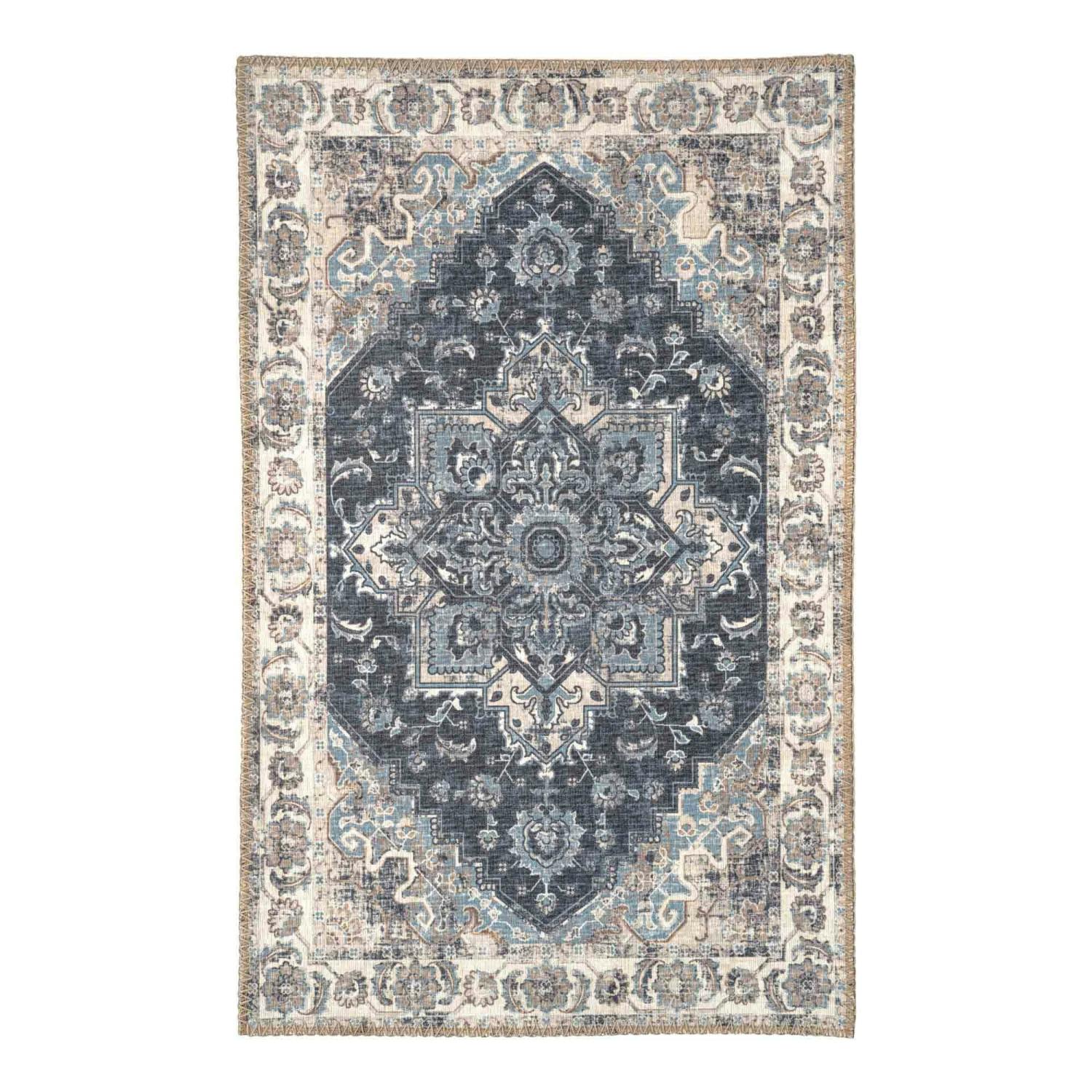 Tapis d'entrée intérieur vintage tons bleus FEZ