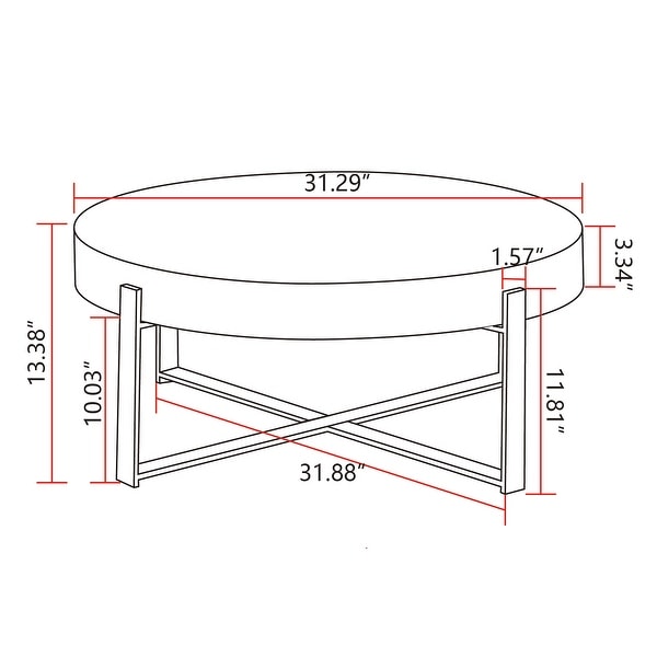 31.29"Modern Retro Splicing Round Coffee Table,with Cross Legs Metal Base