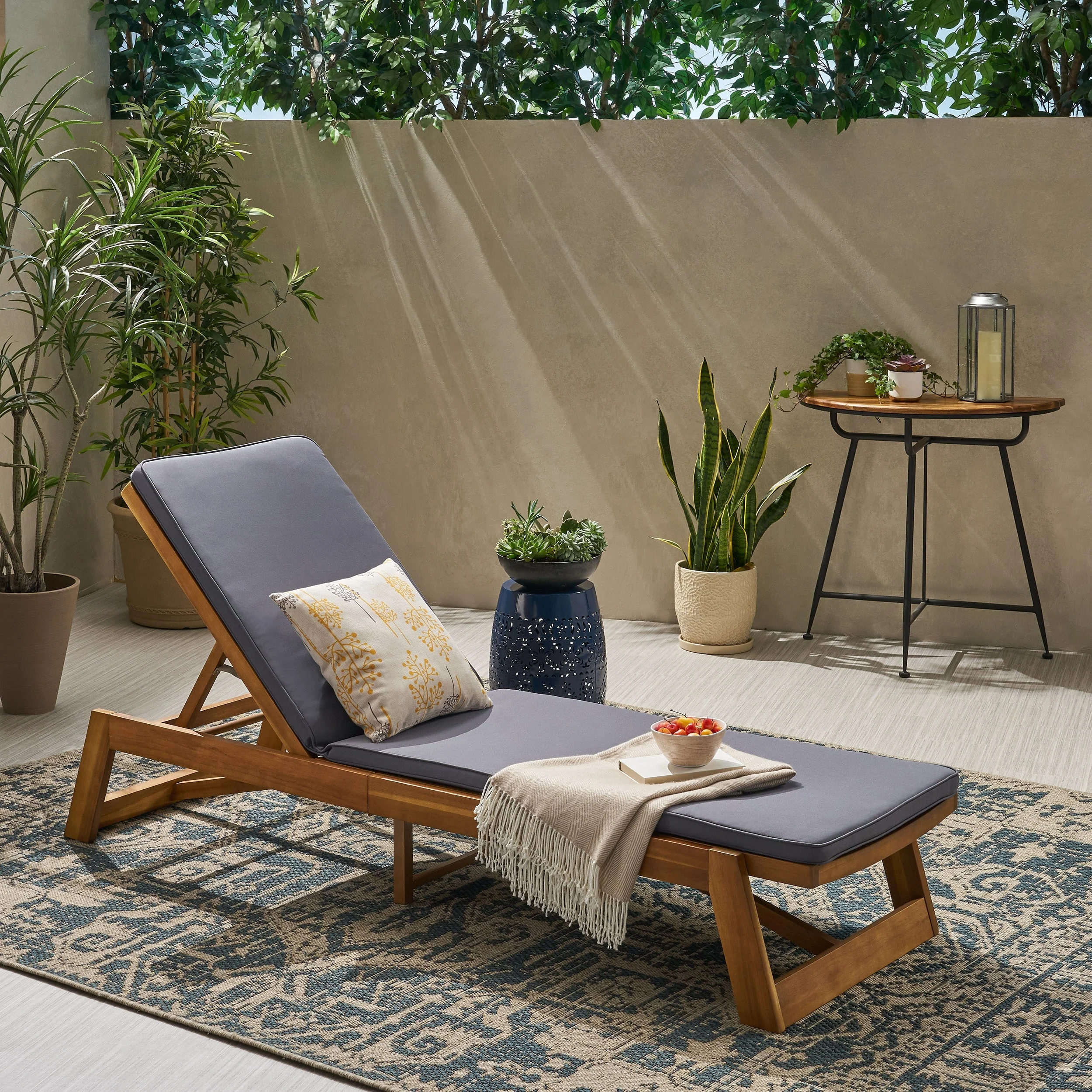 Maki Outdoor Acacia Wood Chaise Lounge and Cushion Set by Christopher Knight Home