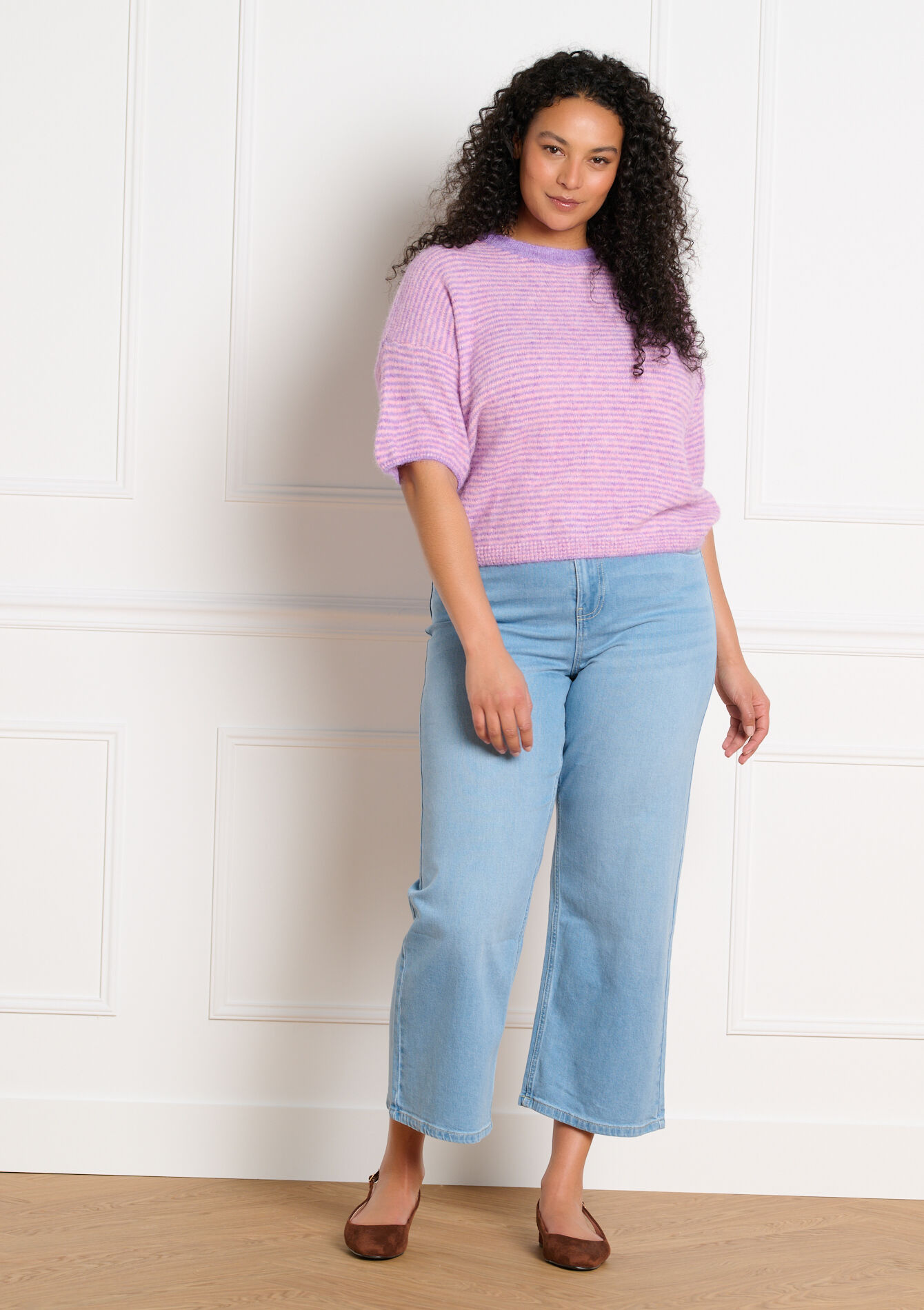 Gestreepte trui met korte mouwen