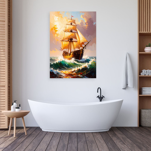 Obraz do salonu biura, Żaglowiec na wzburzonym morzu 20x30