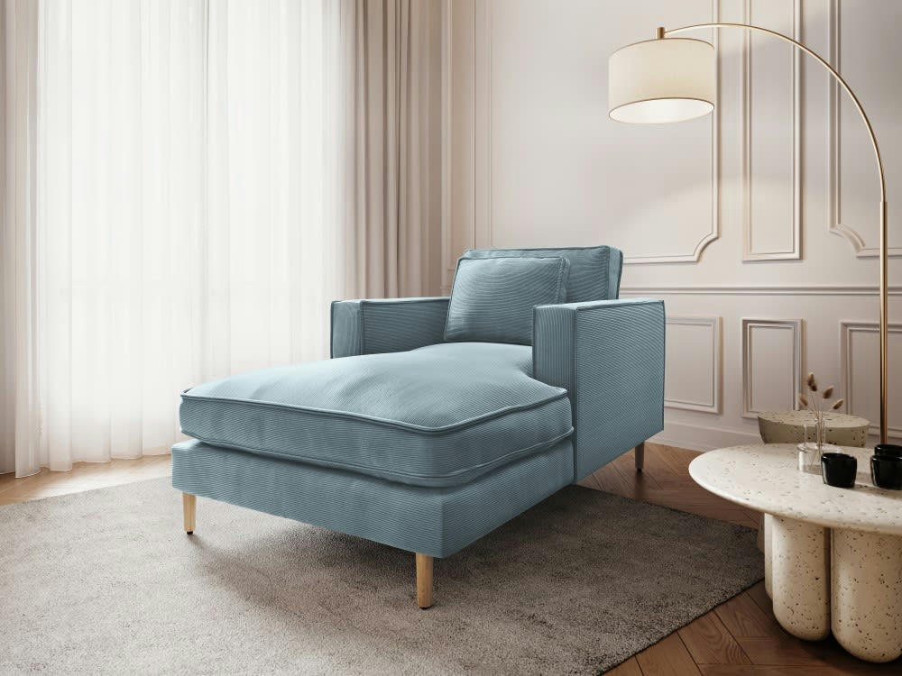 ALEXIS - Méridienne 1 place en tissu structuré bleu clair