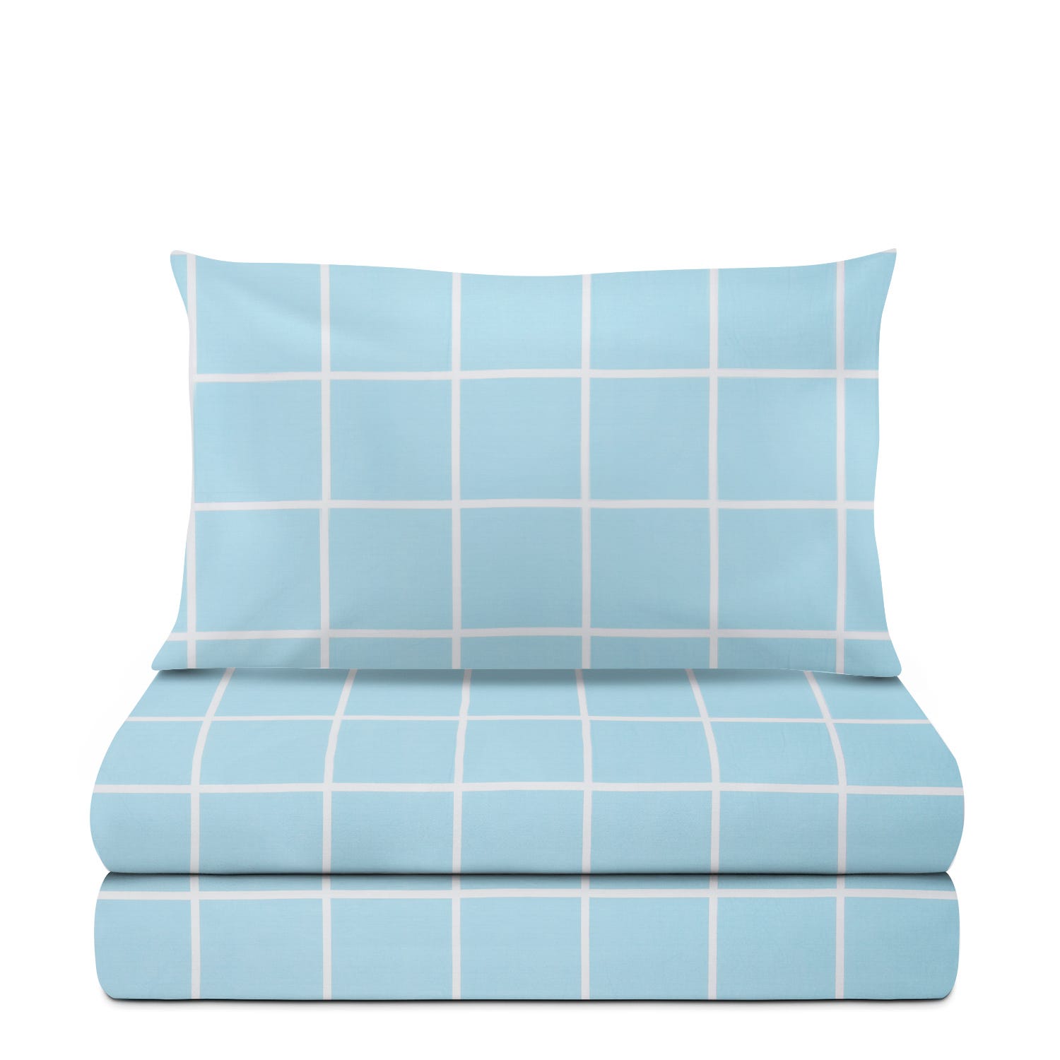 Completo letto singolo policotone quadrotti azzurro