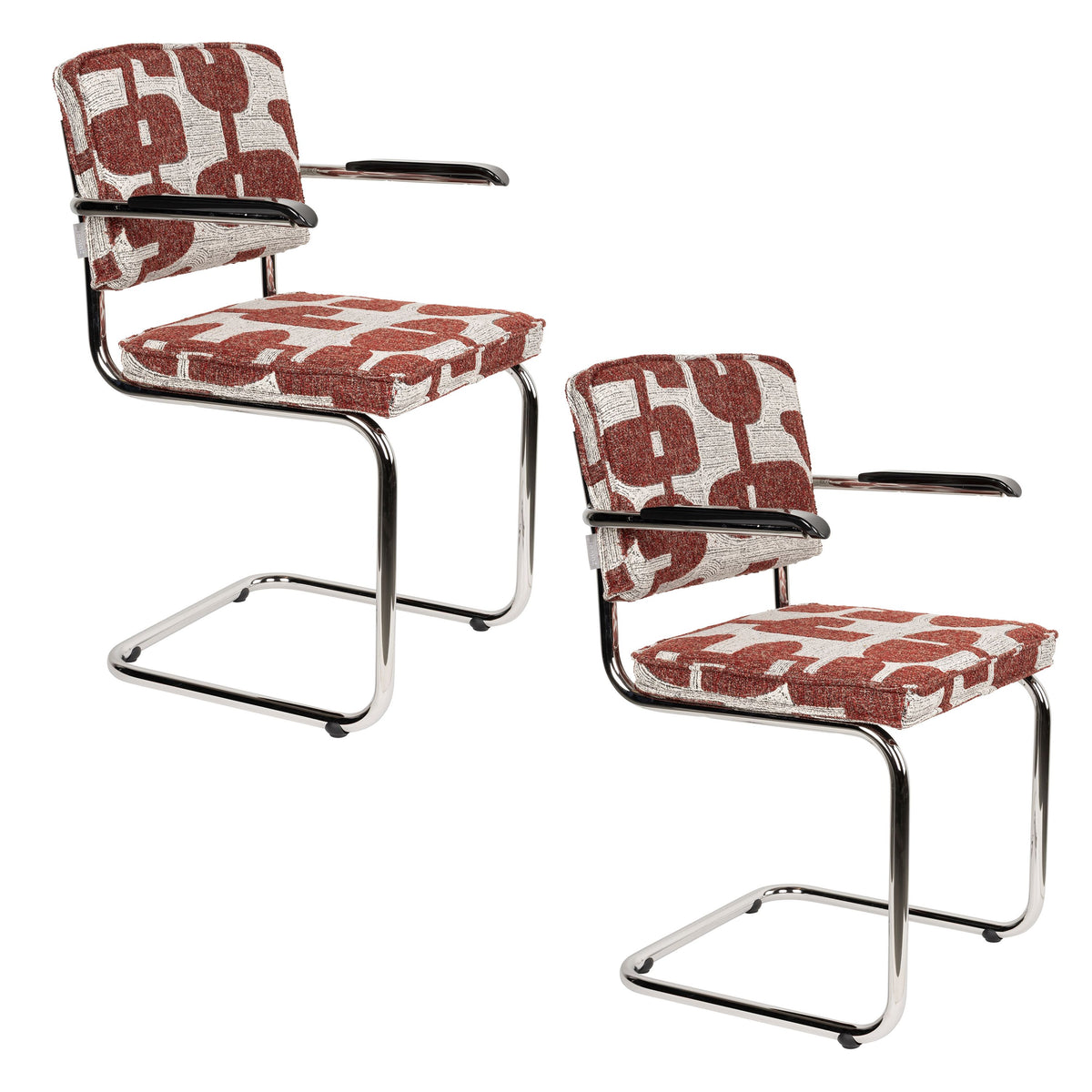 Zuiver Ridge Deco Symbols Eetkamerstoelen Armleuning Rood - Set van 2