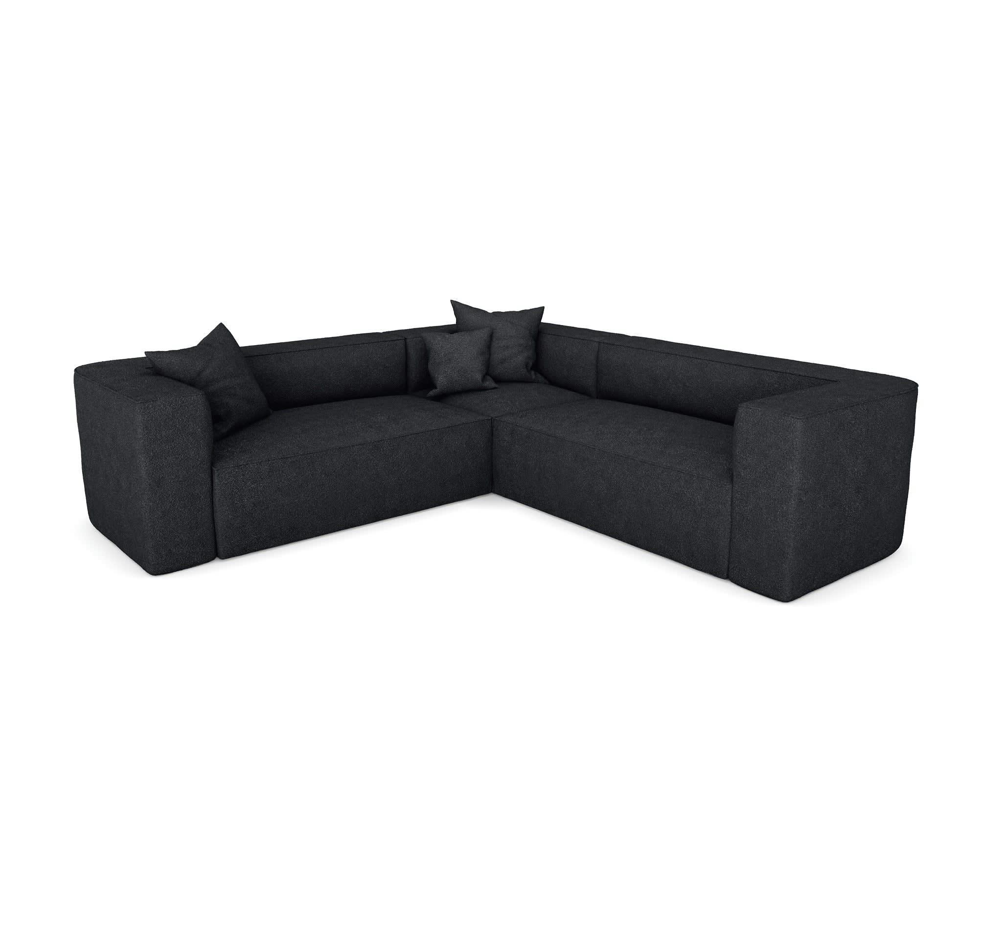 ALMA - Canapé d'angle symétrique tissu bouclette noir