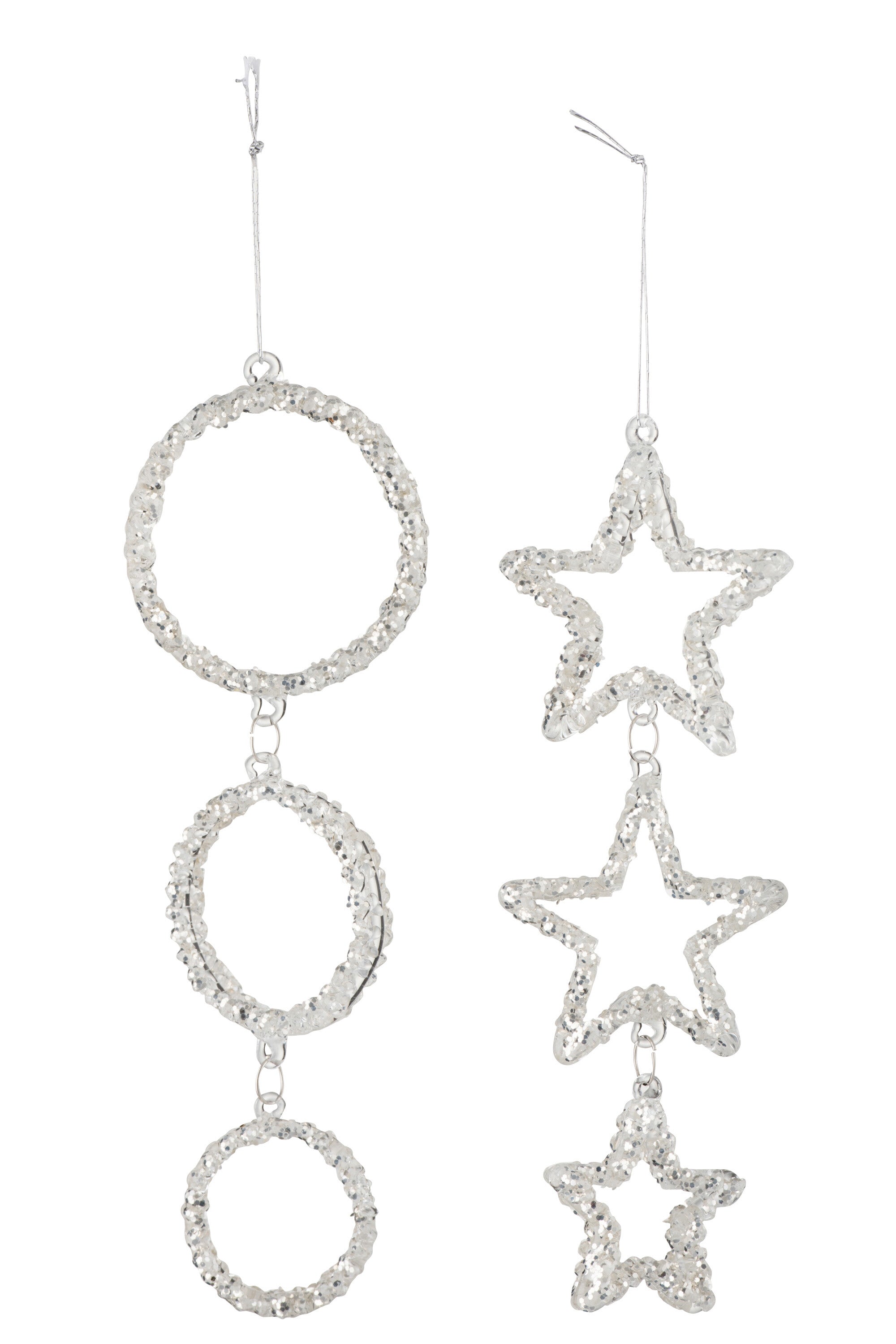 J-Line hanger Cirkel   Ster Glitter - glas - zilver - 2 stuks
