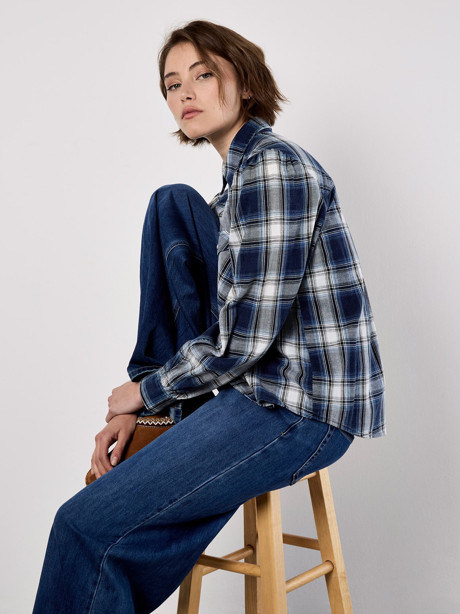 Apricot Washed Check Western Shirt