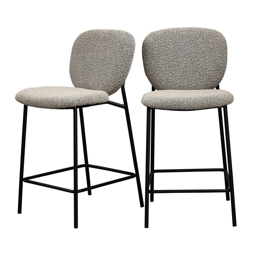 DALBY - Lot de 2 tabourets de bar en tissu bouclette et métal 65cm taupe