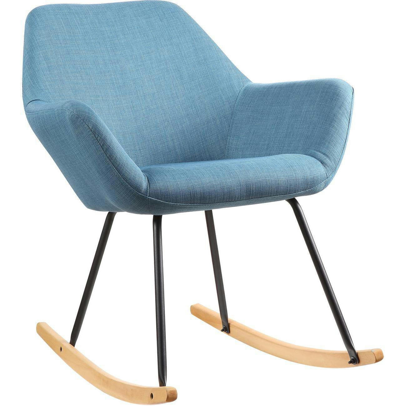 NORTON - Rocking chair assise tissu bleu pieds métal noir