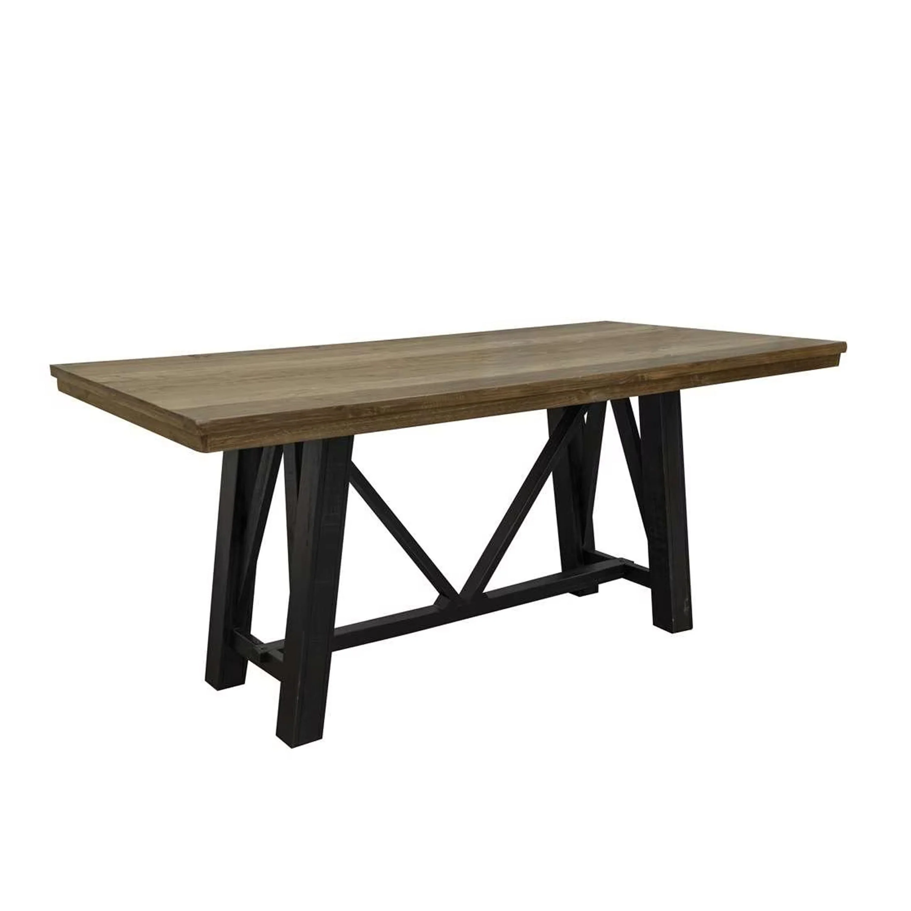 Pola Dining Table, Dual Tone Gray and Brown Solid Pine Wood, 79 Inch