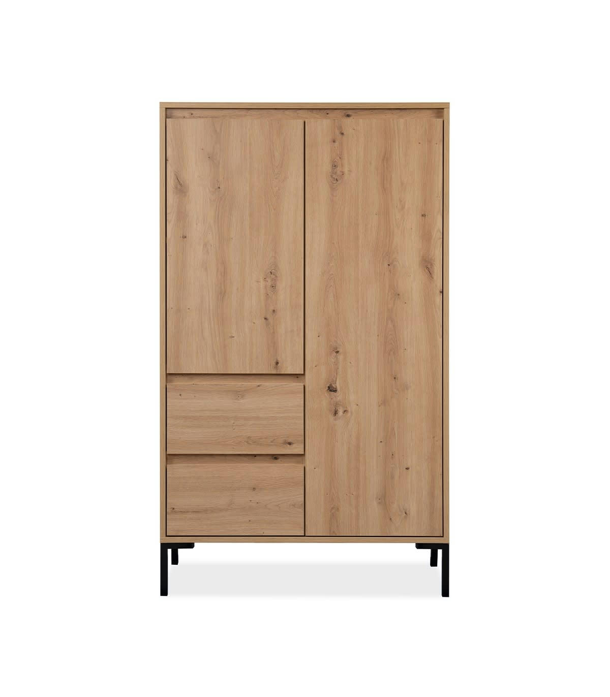 PLOCK - Buffet haut 2 portes 2 tiroirs effet bois - L81 x H139 cm