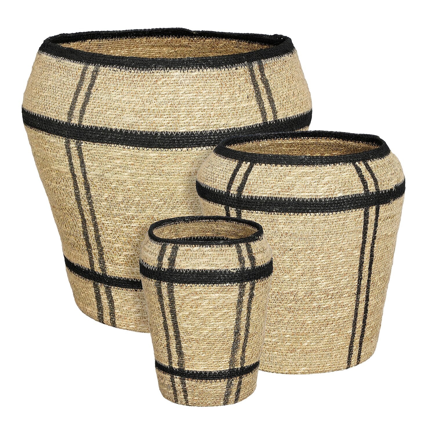 Mica Decorations Opbergmand - Set van 3 - H38 x Ø30 cm - Zeegras - Lichtbruin