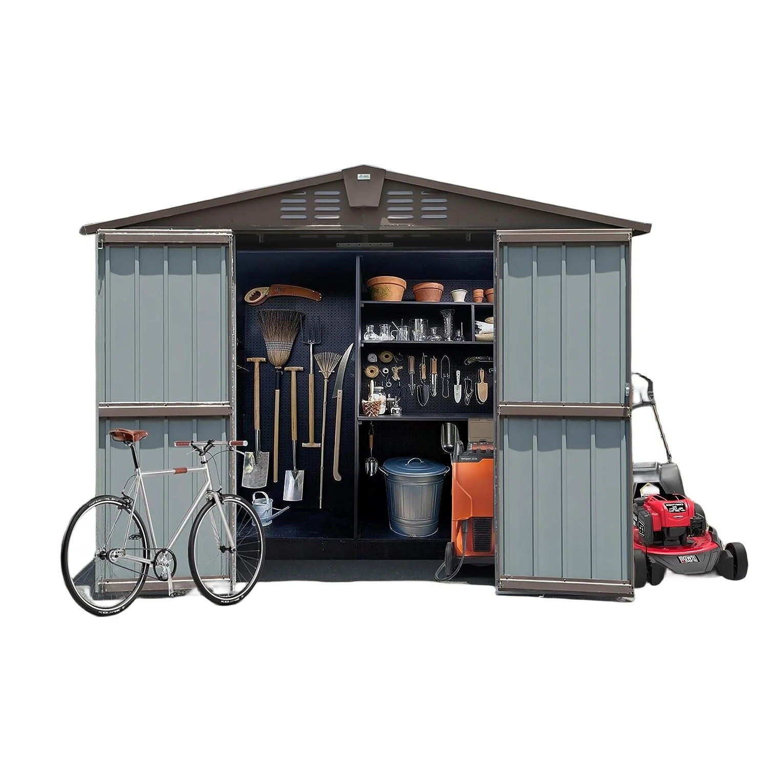Rust-Resistant Metal Storage Shed with Double Lockable Doors & Air Vents, Water-proof Garden Shed Pet Shed, UV-Proof