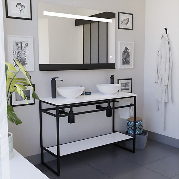 Meuble STRUCTURA 120 cm avec deux vasques à poser et miroir led Etal- Blanc