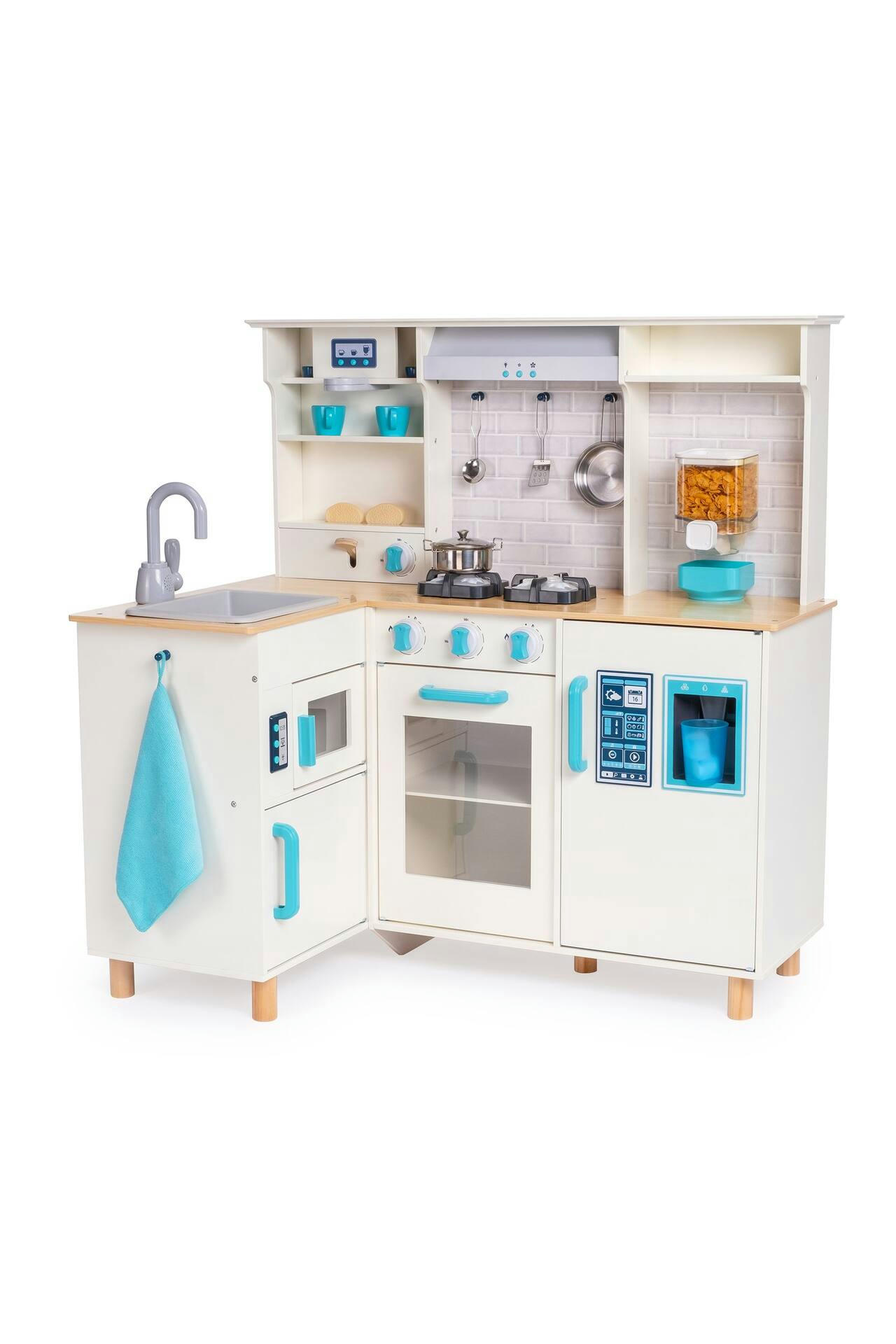 Deluxe Wooden Electronic Play Kitchen With Stainless Steel Accessories For Kids, Ages 3+