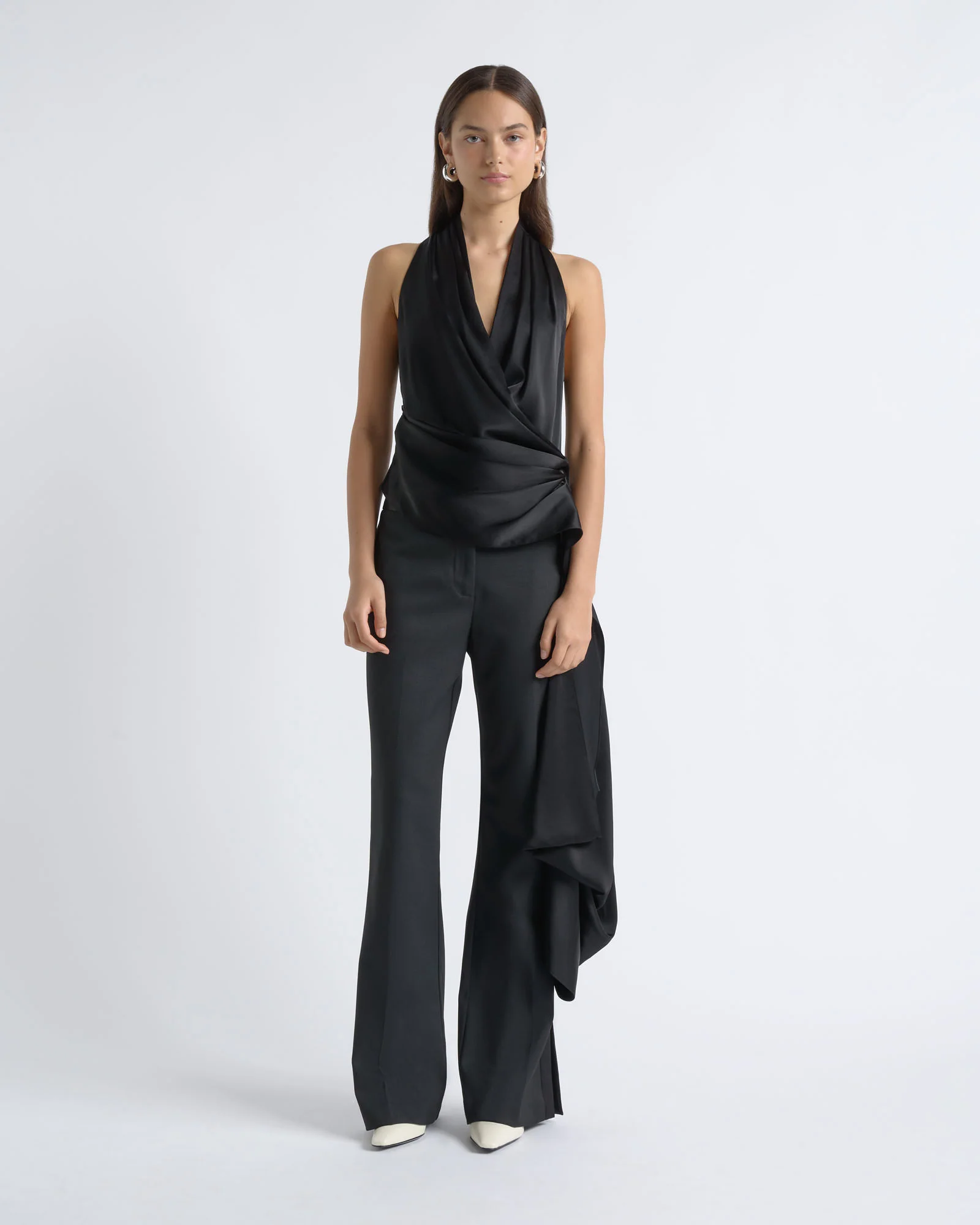 Satin Waistband Straight Leg Pant