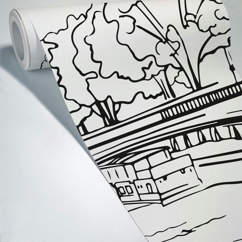 BELLE RIVE - Papier Peint Panoramique L336xH270cm Noir Paysage Paris