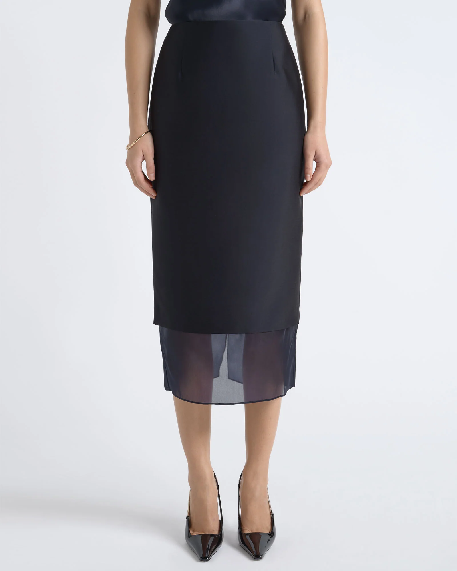 Silk Organza Contrast Midi Skirt