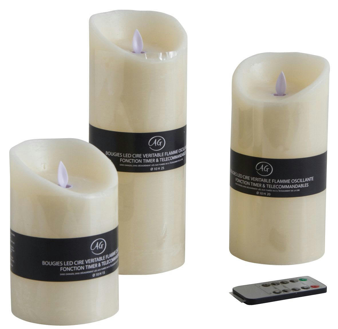 - Coffret de 3 grandes bougies à led parfumées avec télécommande vanille