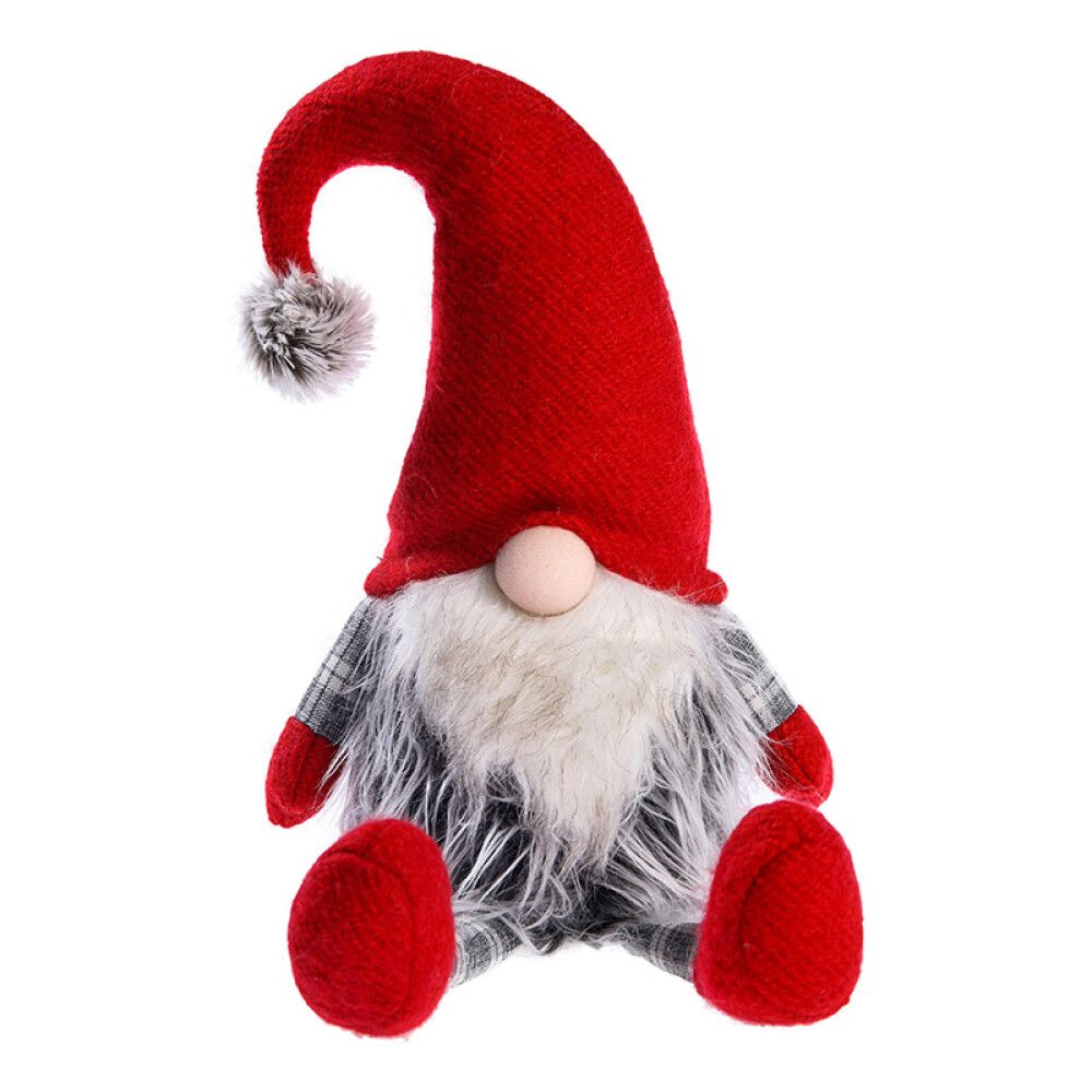 NISSE SITTENDE 42CM RØD/GRÅ