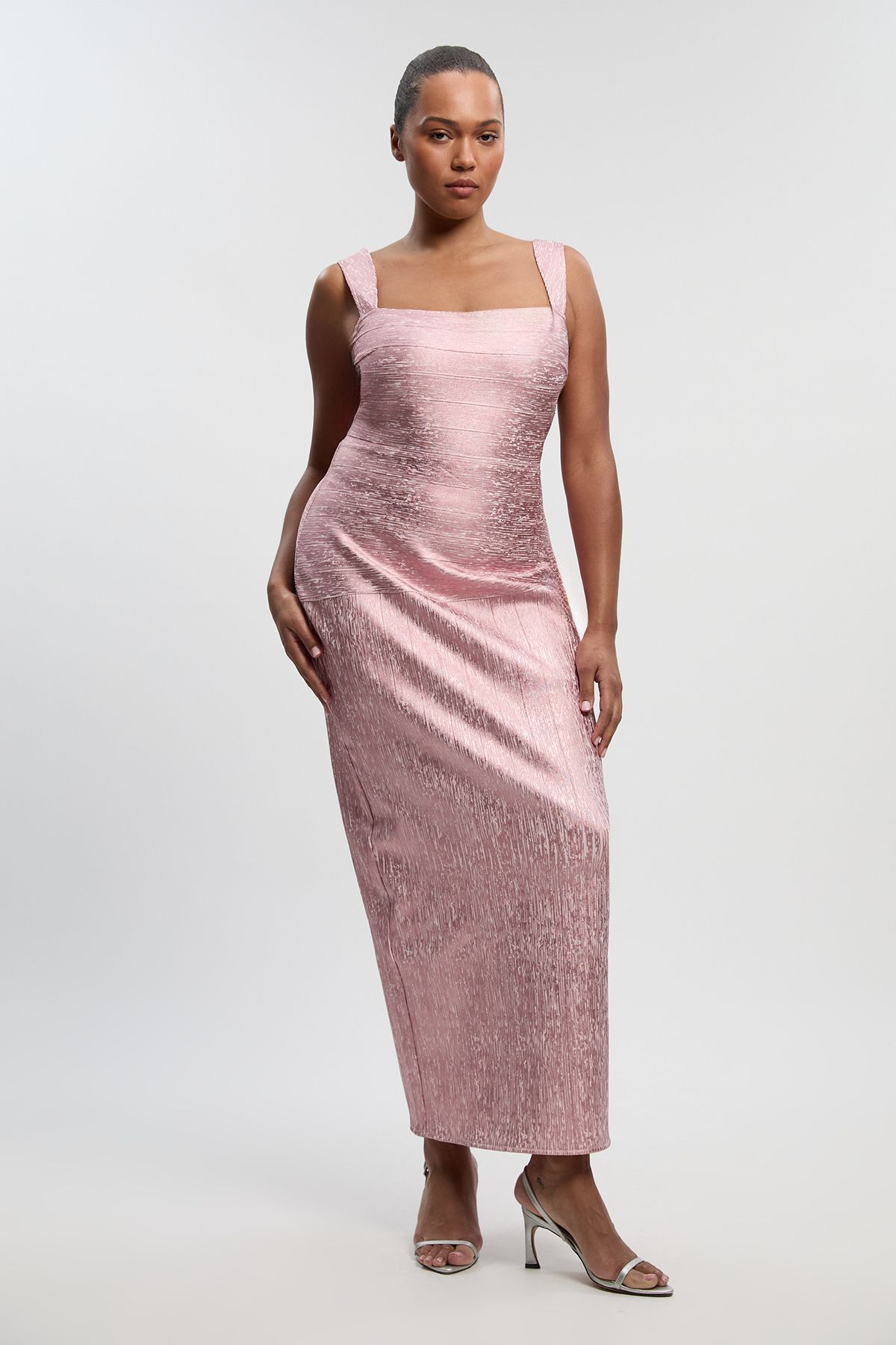 KarenMillen Plus Size Foil Metallic Figure Form Bandage Strappy Knit Maxi Dress