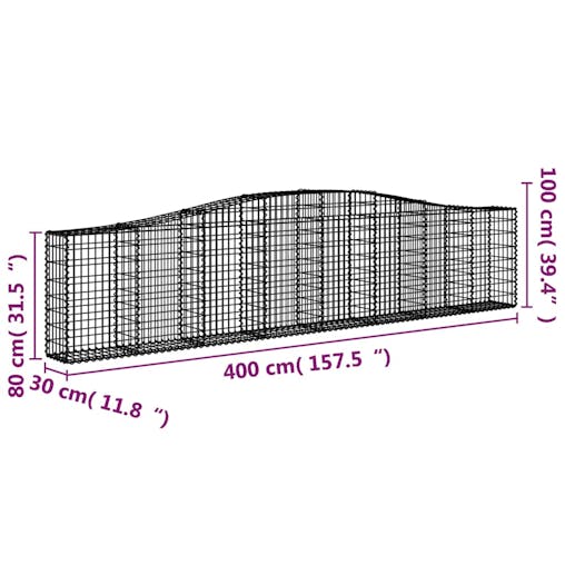 NNEVL Arched Gabion Baskets 2 pcs 400x30x80/100 cm Galvanised Iron