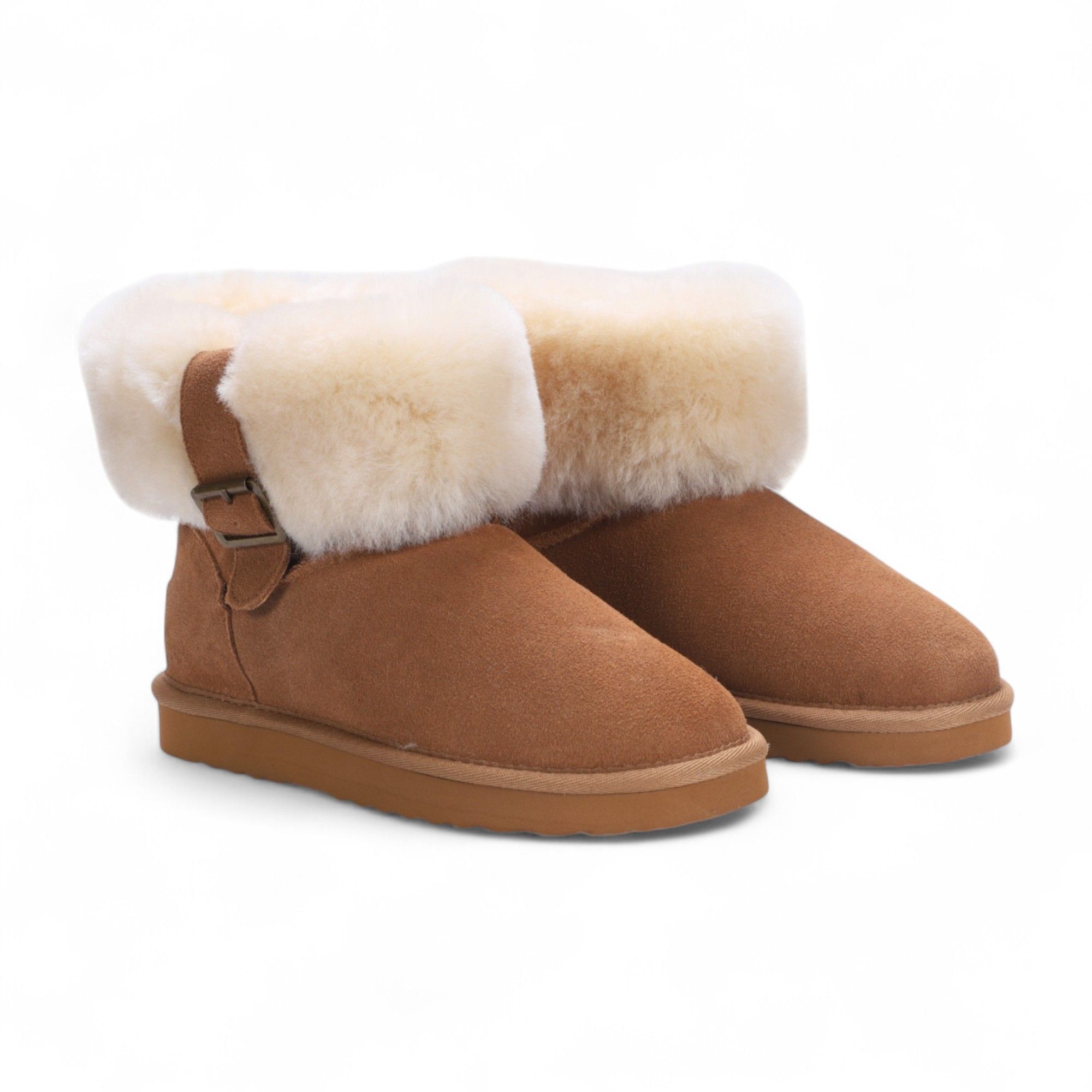 Infinity Leather Genuine Sheepskin Suede Ankle Bootie Winter Boots - Granite